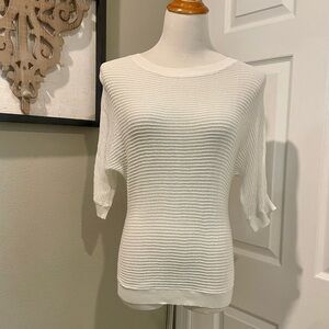 Express Size Small Petite White Open Knit Short Sleeve Sweater